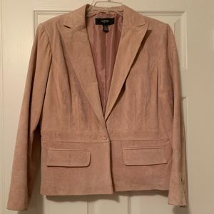 Suede Jacket in pale neutral rose colour.